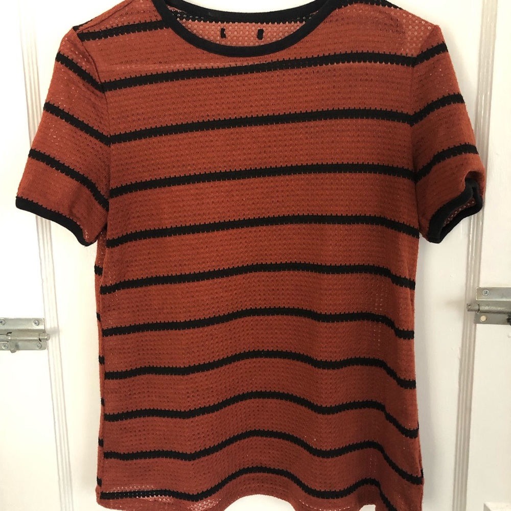 Burnt orange see-through short sleeve sweater